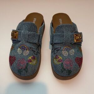 Steve Madden Denim Embellished Slip-On Mules - Blue with Multicolor Accents